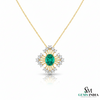 Radiant Oval Natural Emerald & Diamond Sunburst Pendant Diamond Burst Design