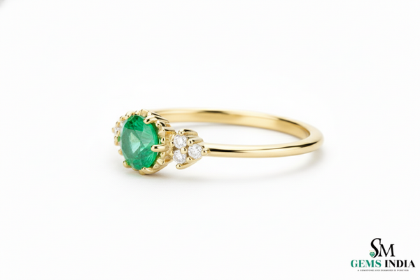 Round Natural Emerald Halo Ring with Diamond Accents – Fine Gold Jewelry