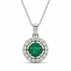 Timeless Round Emerald & Diamond Halo Pendant - Fine emerald jewelry for women
