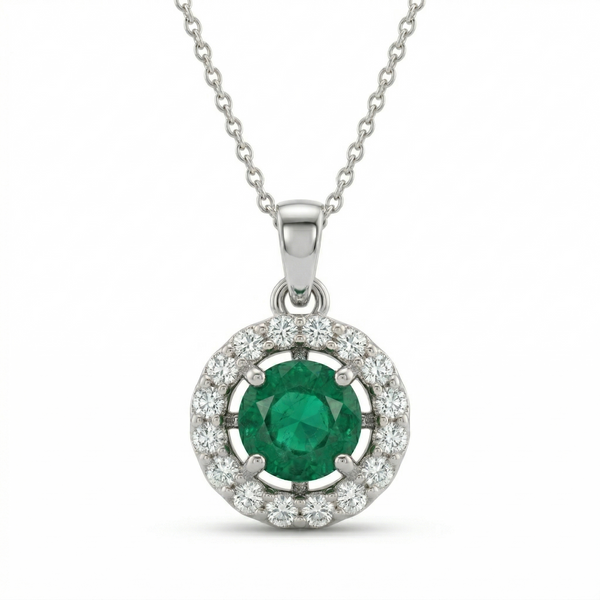 Timeless Round Emerald & Diamond Halo Pendant - Fine emerald jewelry for women