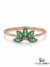 Natural Marquise Cut Emerald Cluster Ring in Solid 14K Gold – Elegant Floral Fine Jewelry Ring
