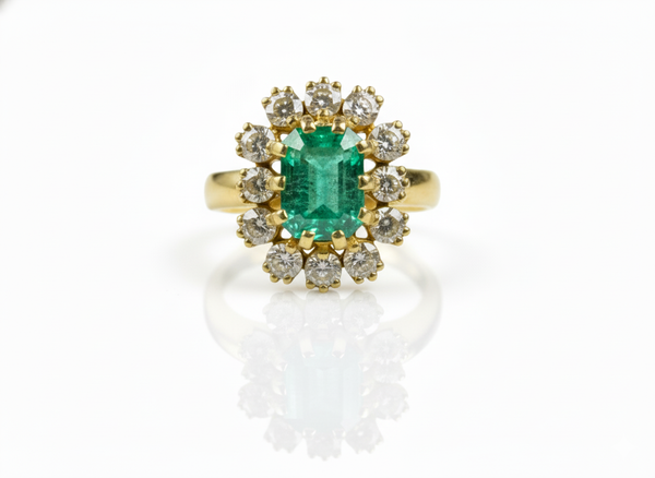 2.10 Carats Emerald Cut Natural Emerald and Diamond Engagement Ring For Women Anniversary Gift