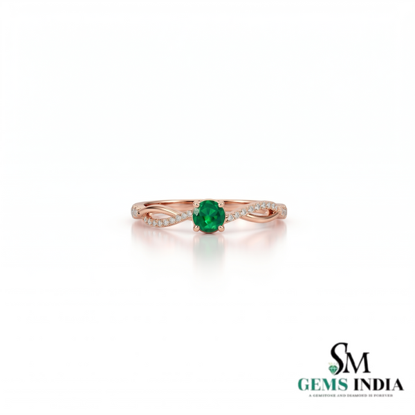 Vintage Inspired Round Emerald Diamond Ring - Promise Ring For Her