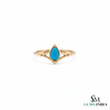 Teardrop Turquoise Ring With Leaf Accent Details – Blue Turquoise Statement Ring