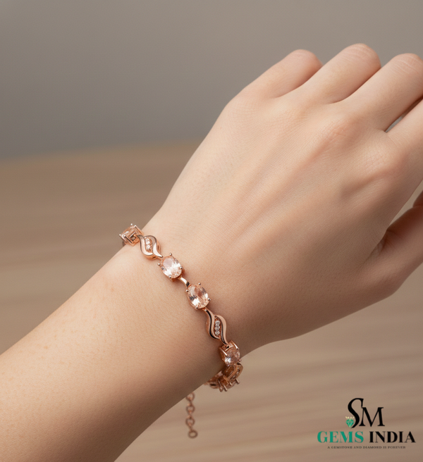 Luxury Morganite & Diamond Tennis Bracelet - Gold Bracelet for Women