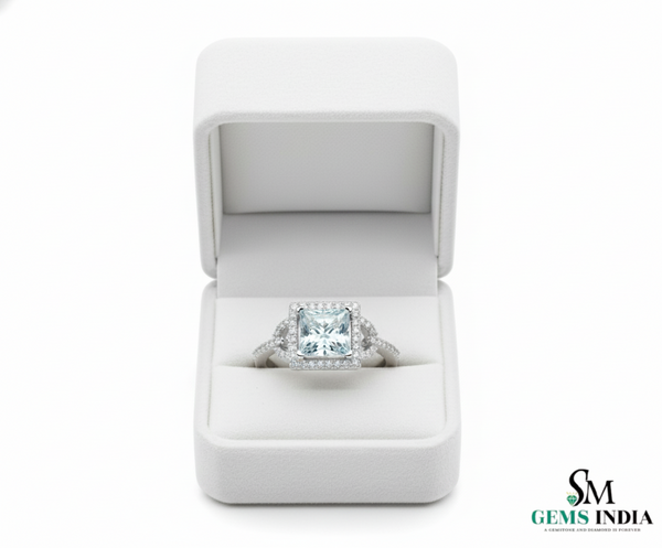 Princess Cut Aquamarine Diamond Ring for Women - Gift For Her