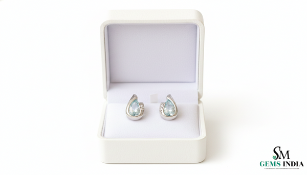 Pear Cut Aquamarine Diamond Stud Earrings in 14k and 18k Gold – March Birthstone