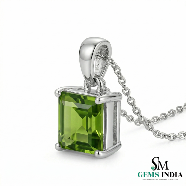 Princess Cut Peridot Solitaire Pendant Minimalist Square Gemstone Jewelry