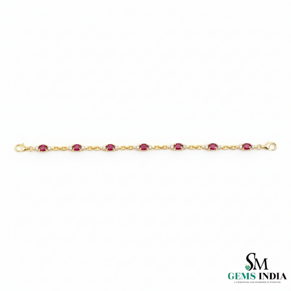Oval Ruby & Diamond Bracelet in 18k Gold Classic Gold Fine Jewelry