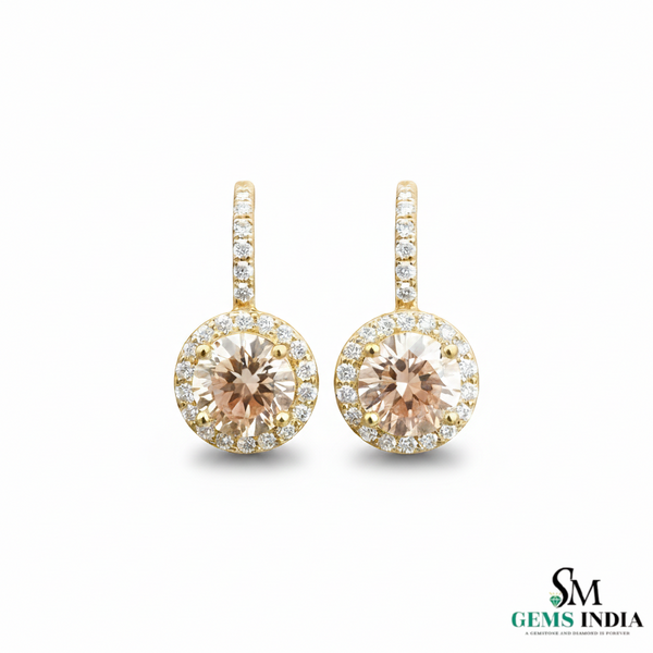 Round Cut Morganite Halo Earrings with Diamond Accents