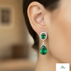 Natural Emerald Diamond Dangle Earrings: 18K Gold Pear Oval Green Gemstone Jewelry