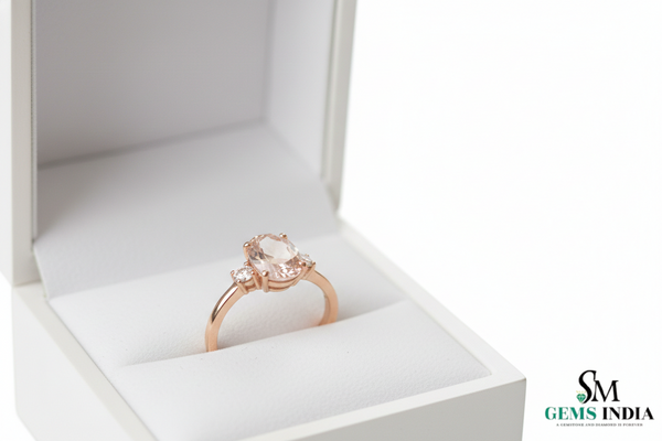 Minimalist Oval Morganite & Diamond Ring - Pink Gemstone Ring
