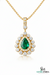 Natural Green Emerald & Diamond Teardrop Pendant - Anniversary Gift