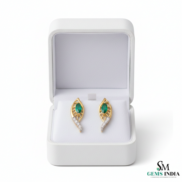 Marquise Emerald and Diamond Leaf Drop Earrings in Gold – Natural Emerald Fine Jewelry