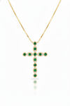 2.80 carat 14k Solid Gold Cross Pendant Round Natural Emerald Faith Jewelry Gift