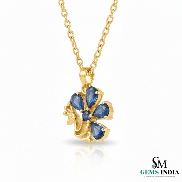 Peacock Design Blue Sapphire Pendant - Blue Stone Pendant