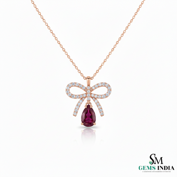 Chic Bow-Inspired Pear Ruby & Diamond Pendant in 14k gold Elegant Fine Jewelry
