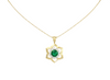 Round Natural Emerald Blossom Pendant Necklace in Gold Elegant Floral Design Jewelry Gift