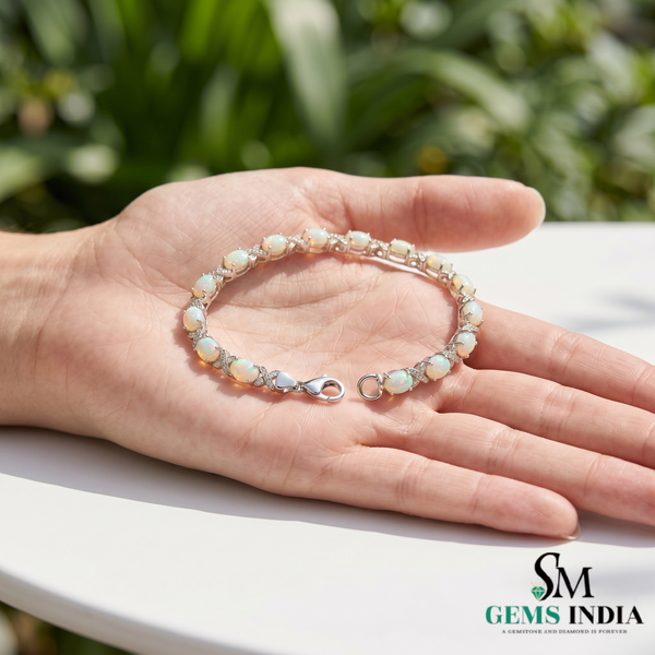 Natural Ethiopian Opal Tennis Bracelet with Diamond Infinity Links