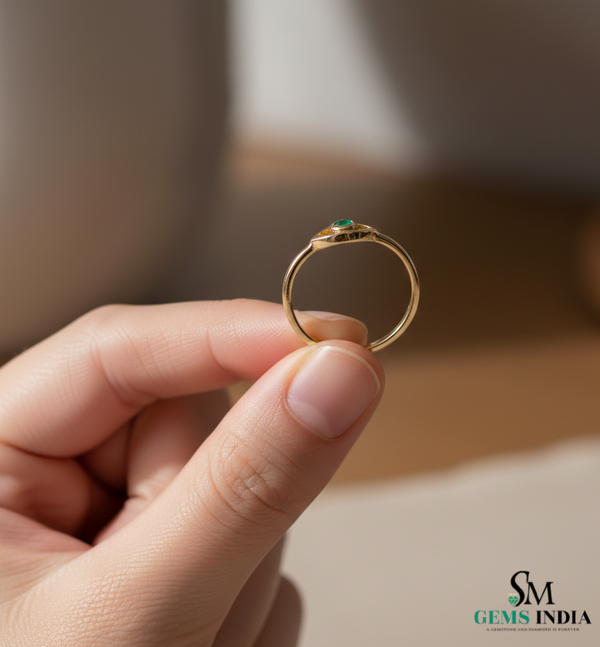 Delicate Natural Emerald Eye Symbol Fine Gold Band Ring - Minimalist emerald ring