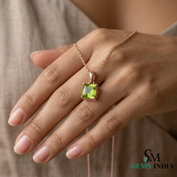 Princess Cut Peridot Solitaire Pendant Minimalist Square Gemstone Jewelry