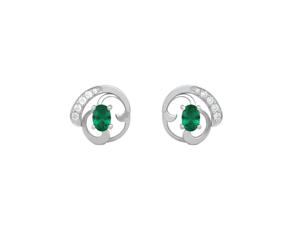 1.50 carat Oval shape Natural Emerald Twist Stud Earrings in 14k Gold Diamond Accent Luxury Look