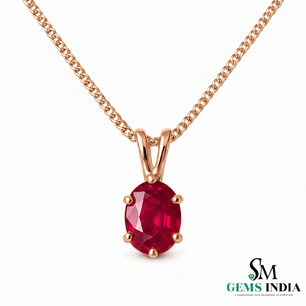 Oval Red Ruby Solitaire Pendant Minimalist Ruby Birthstone for Women