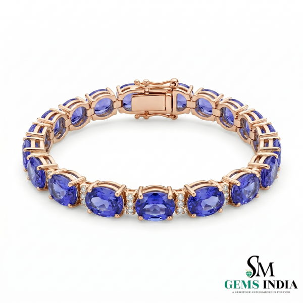 Oval Natural Tanzanite Diamond Tennis Bracelet - December Birthstone Jewelry
