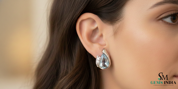 Pear Cut Aquamarine Diamond Stud Earrings in 14k and 18k Gold – March Birthstone