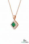 Natural Green Princess Emerald Drop Pendant with Diamond Accents