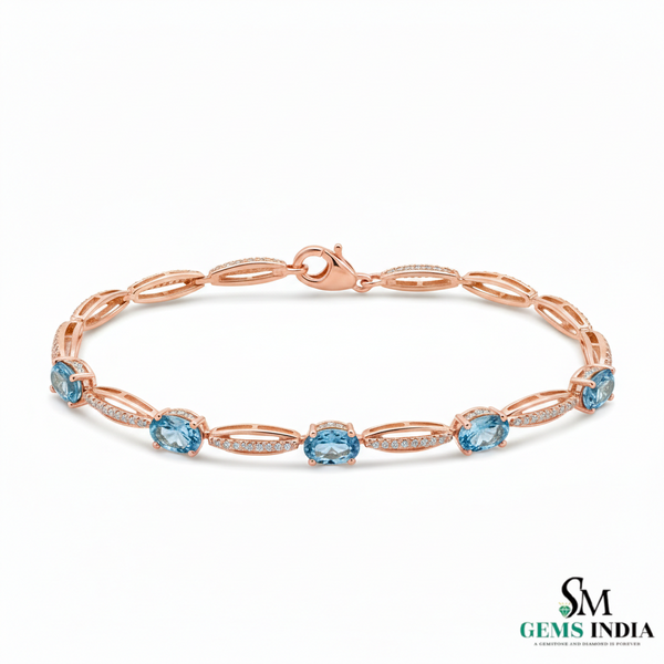 Oval Aquamarine Diamond Tennis Bracelet | Contemporary Design