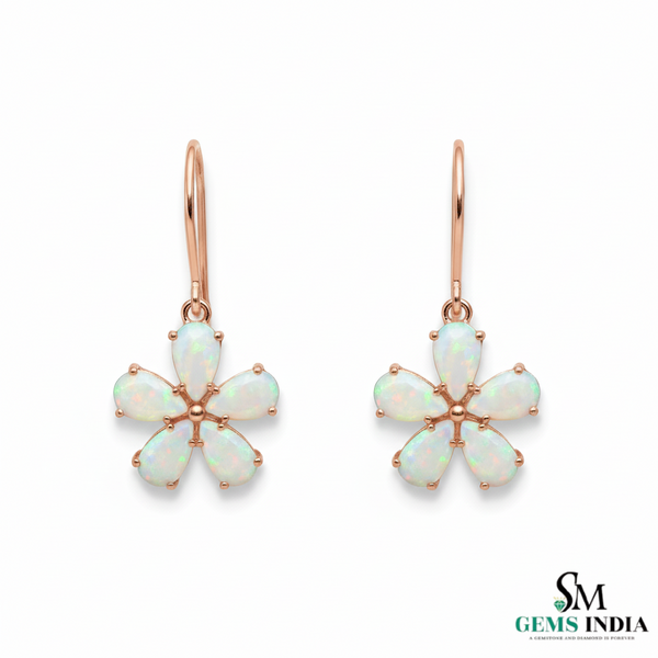 Floral Delicate Pear Opal Flower Hanging Earrings Birthday gift earrings