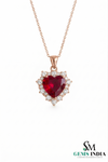 Heart Shape Red Ruby & Diamond Halo Pendant - Romantic Ruby Heart Pendant For Woman