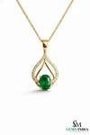 Classic Oval Green Emerald Diamond Teardrop Pendant - Green Gemstone Jewelry