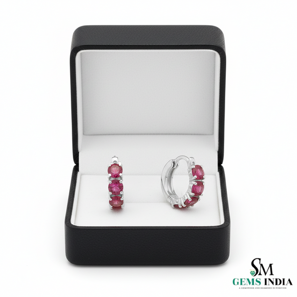 Round Natural Ruby Huggie Hoop Earring Elegant Everyday Hoops