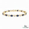 Oval cut Blue Sapphire & Diamond Tennis Bracelet – Anniversary Gift for Her