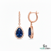 Pear Shaped Blue Sapphire and Diamond Halo Dangle Earrings - Sapphire Diamond Earrings