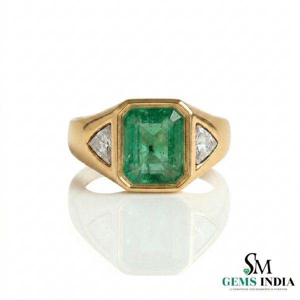 Natural Emerald And Triangle Moissanite Ring 10.20 Carats Engagement Ring in 14K gold