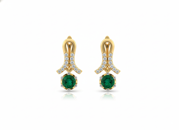 1.90 carat Natural Emerald Round Drop Earrings in 14k Gold Classic Round Green Gemstone Earrings