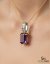 February Birthstone Emerald Cut Amethyst Diamond Pendant