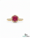 Round cut Natural Ruby Engagement Ring with Diamond Halo in 14k and 18k Gold