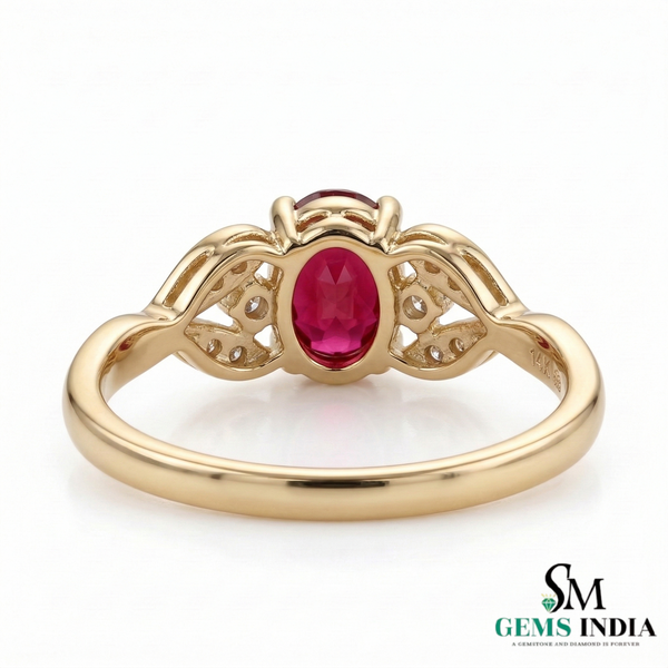 Natural Oval Ruby Ring with Diamond Leaf Design - Classic Ruby Jewelry
