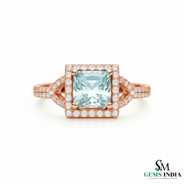 Princess Cut Aquamarine Diamond Ring for Women - Gift For Her