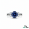 Round Blue Sapphire Diamond Split Shank Ring in 18k Gold