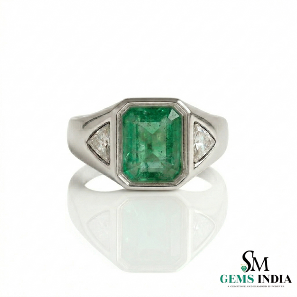 Natural Emerald And Triangle Moissanite Ring 10.20 Carats Engagement Ring in 14K gold