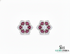 Oval shape Natural Ruby Floral Stud Earrings with Diamond Accents Elegant Gold Jewelry