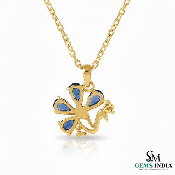 Peacock Design Blue Sapphire Pendant - Blue Stone Pendant