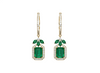 Emerald Cut Natural Emerald Halo Dangle Earrings in 14k Gold Diamond Halo Leaf Design Dangle Earrings