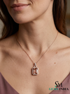 Emerald Cut Morganite Halo Pendant with Diamond Bail – Elegant Bridal Necklace