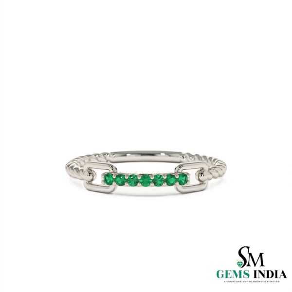 Contemporary Link Style Fine Jewelry Statement Ring with Green Gemstones